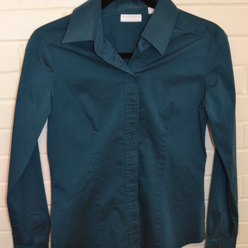 New York & Company Teal Small Blouse